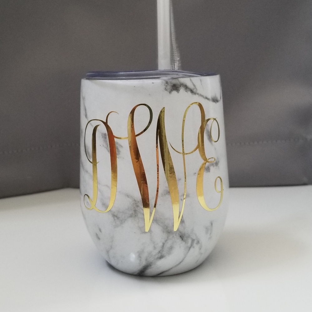 Marble and Gold Monogram Wine Coffee Tumbler